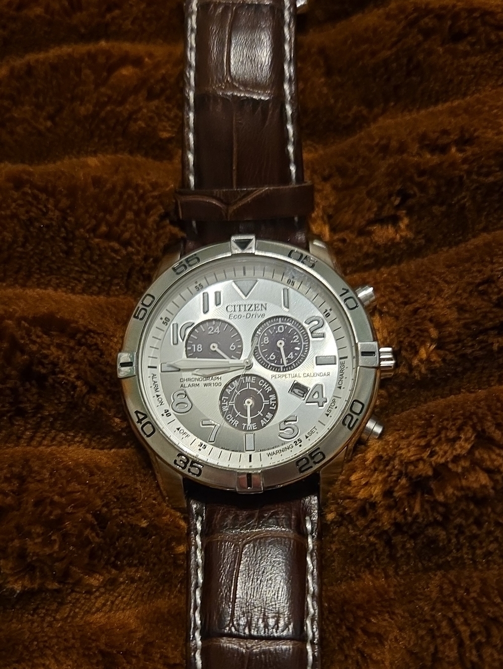 Citizen E820-S08034 Eco-Drive Chronograph Watch with Brown Leather Strap